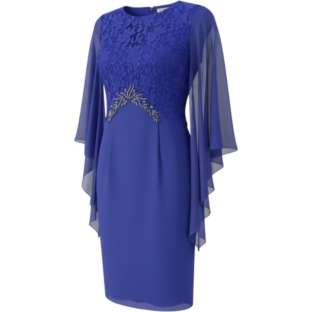 Ursula of Switzerland Royal Blue Lace Beaded Capelet Sheath Dress Size 16